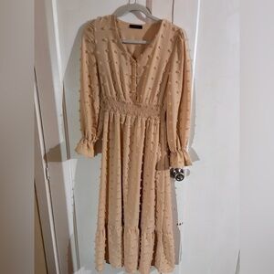 Amazon Beige Maxi Dress with Puff-Dot Texture